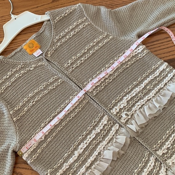 Ruby Rd cardigan size med grey and white mini ruffles long sleeve mixed media - Picture 9 of 12